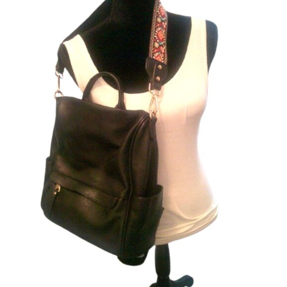3 in 1 Convertible Backpack Purse Bag Tote Black Large Size - Picture 9 of 11